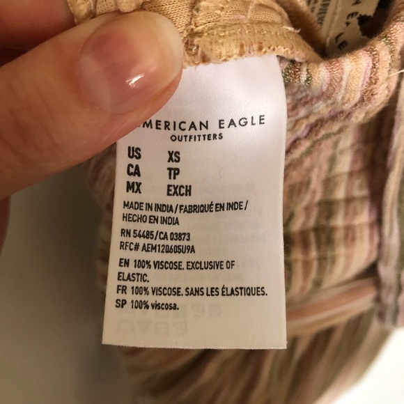 American Eagle Striped Tie Front Halter Jumpsuit button detail wide leg - Picture 13 of 13